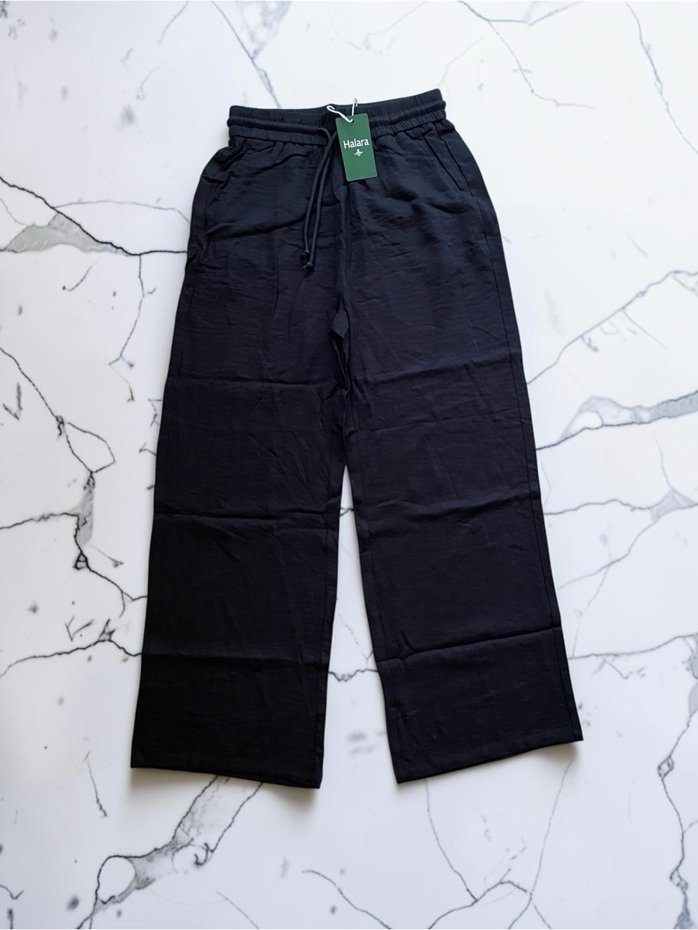 High Waisted Drawstring Pocket Wide Leg Baggy Casual Linen-Feel Pants